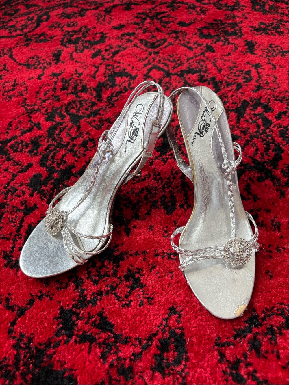 Women’s Silver Rhinestone BIG diamond heels